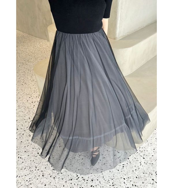 MERCURYDUO「チュールドッキングオープンショルダーワンピース」|ワンピース|