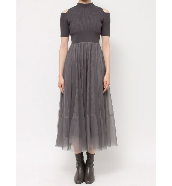 MERCURYDUO「チュールドッキングオープンショルダーワンピース」|ワンピース|