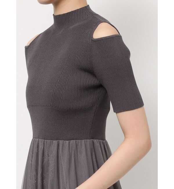 MERCURYDUO「チュールドッキングオープンショルダーワンピース」|ワンピース|