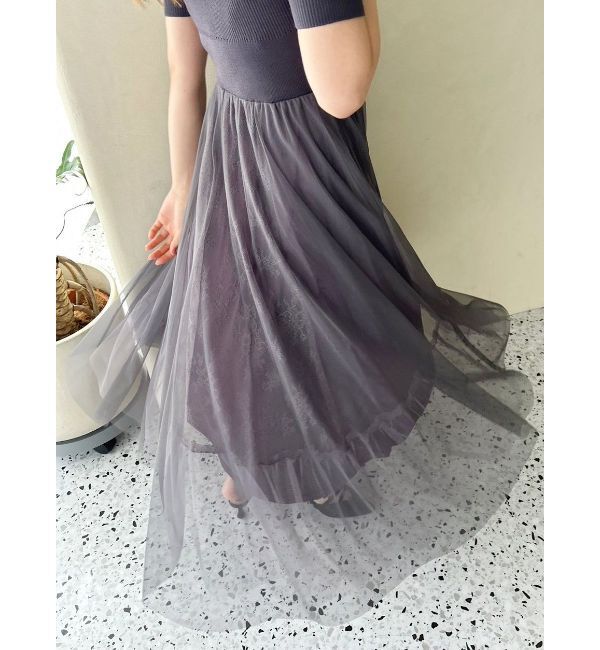 MERCURYDUO「チュールドッキングオープンショルダーワンピース」|ワンピース|