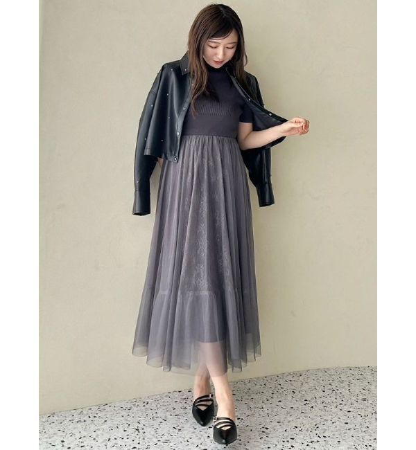 MERCURYDUO「チュールドッキングオープンショルダーワンピース」|ワンピース|