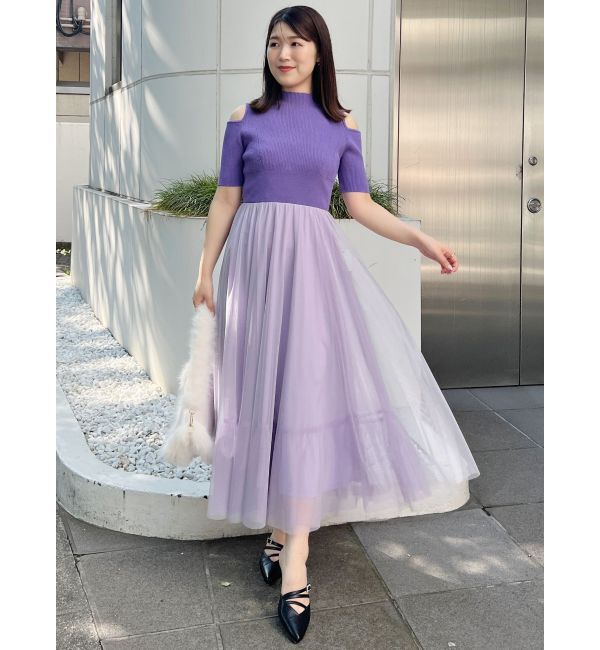 MERCURYDUO「チュールドッキングオープンショルダーワンピース」|ワンピース|