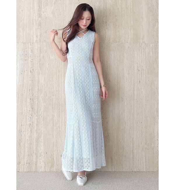 MERCURYDUO「カットレースブロッキングマーメイドワンピース」|ワンピース|