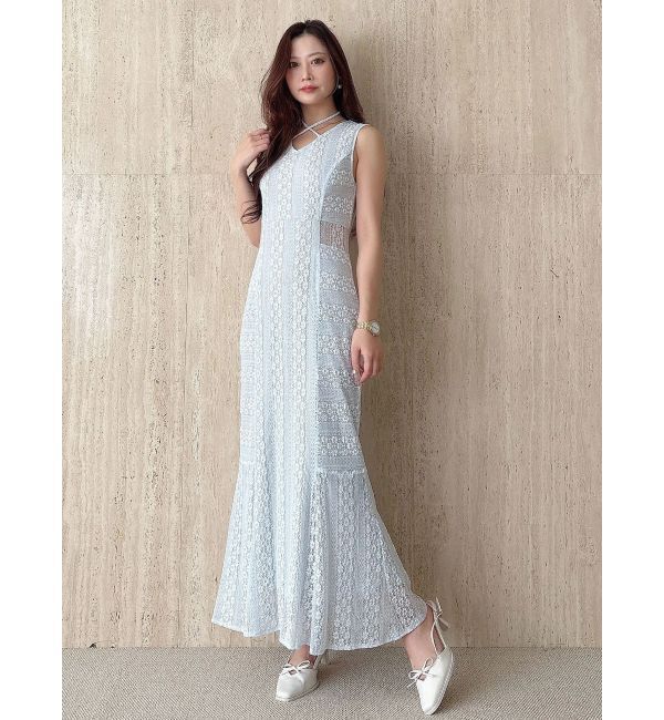 MERCURYDUO「カットレースブロッキングマーメイドワンピース」|ワンピース|