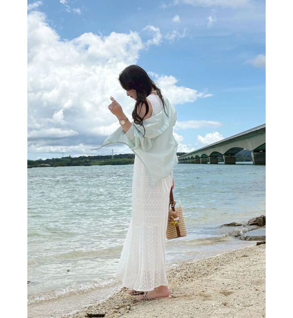 MERCURYDUO「カットレースブロッキングマーメイドワンピース」|ワンピース|