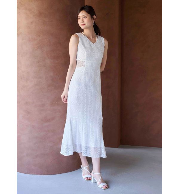 MERCURYDUO「カットレースブロッキングマーメイドワンピース」|ワンピース|