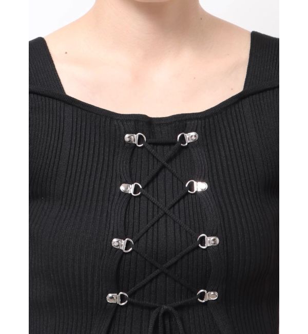 MERCURYDUO「レイヤードライクレースアップニット」|ニット・セーター|