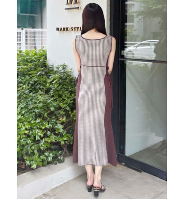 MERCURYDUO「チェックサイドレースアップニットワンピース」|ワンピース|