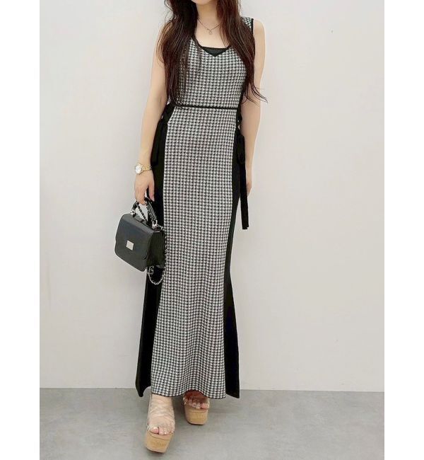 MERCURYDUO「チェックサイドレースアップニットワンピース」|ワンピース|