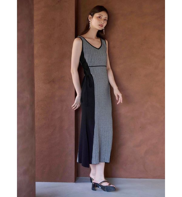 MERCURYDUO「チェックサイドレースアップニットワンピース」|ワンピース|