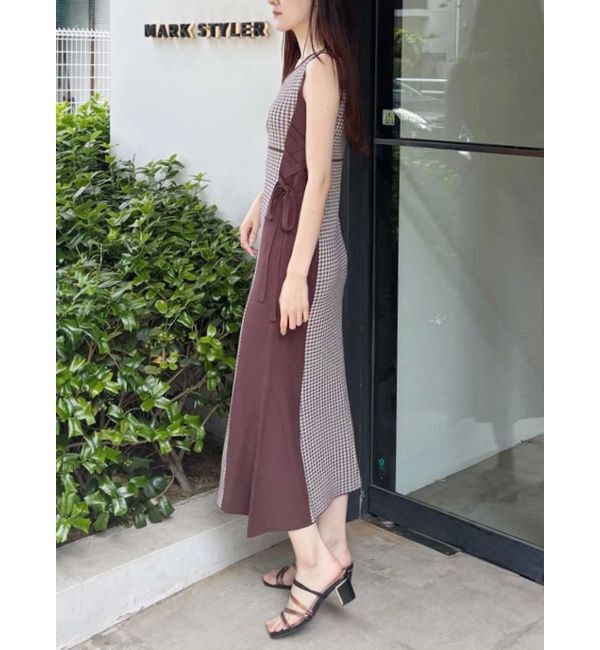 MERCURYDUO「チェックサイドレースアップニットワンピース」|ワンピース|