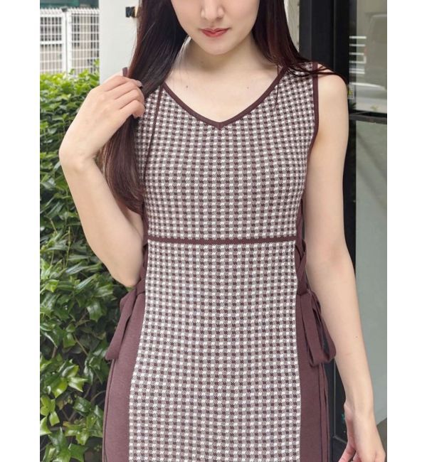 MERCURYDUO「チェックサイドレースアップニットワンピース」|ワンピース|