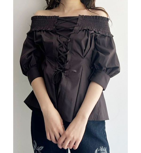 MERCURYDUO「前後2WAYレースアップコルセットブラウス」|シャツ・ブラウス|ブラウン