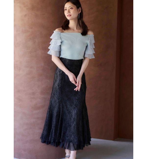 MERCURYDUO「異素材ティアードスリーブニット」|ニット・セーター|