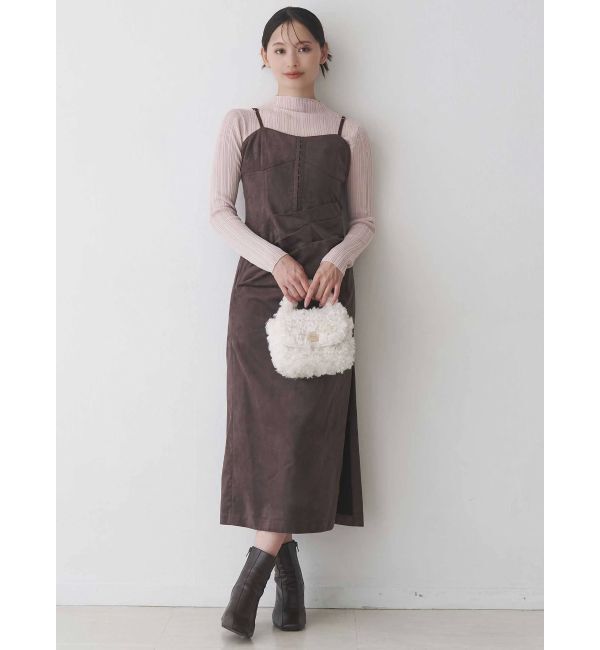 MERCURYDUO「フェイクスエードアシメドレープキャミワンピース」|ワンピース|