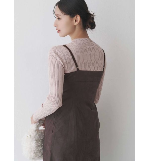 MERCURYDUO「フェイクスエードアシメドレープキャミワンピース」|ワンピース|