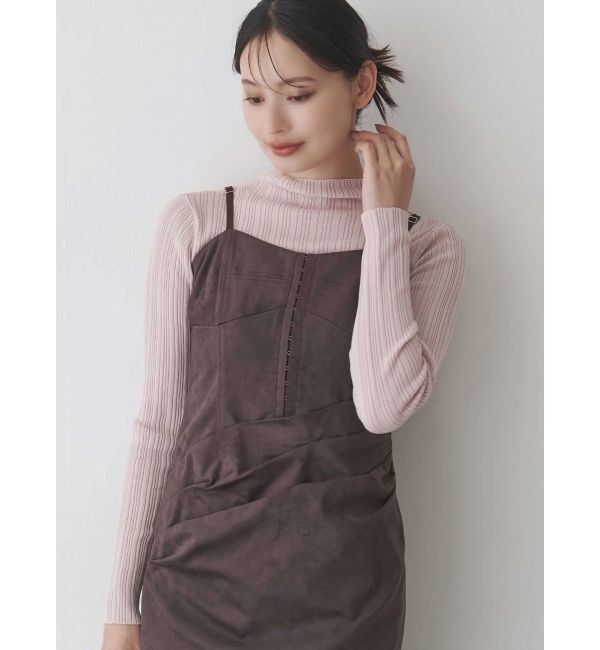 MERCURYDUO「フェイクスエードアシメドレープキャミワンピース」|ワンピース|