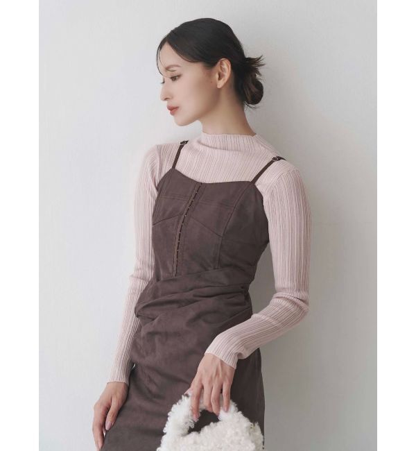 MERCURYDUO「フェイクスエードアシメドレープキャミワンピース」|ワンピース|