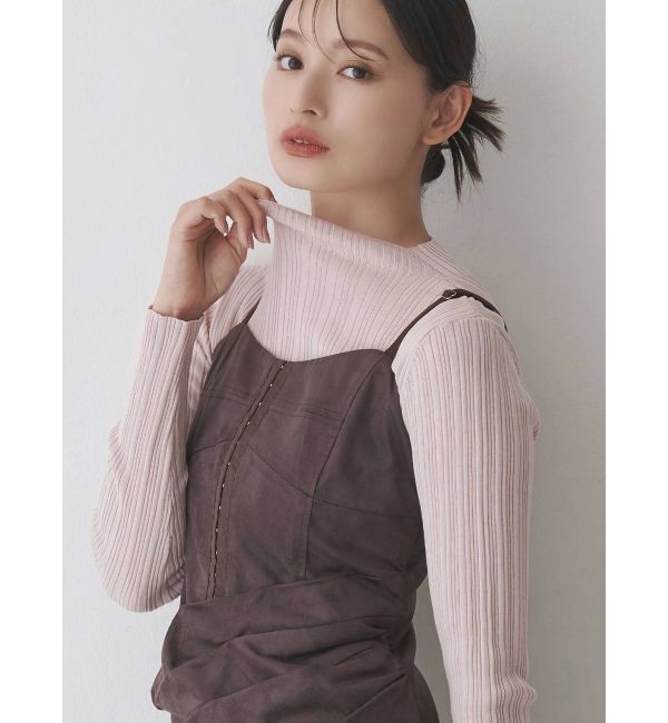 MERCURYDUO「フェイクスエードアシメドレープキャミワンピース」|ワンピース|