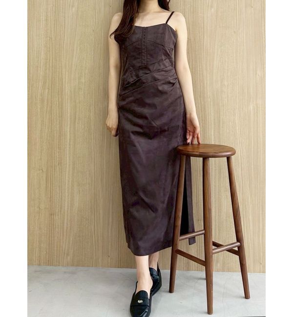 MERCURYDUO「フェイクスエードアシメドレープキャミワンピース」|ワンピース|