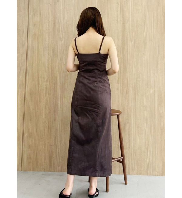 MERCURYDUO「フェイクスエードアシメドレープキャミワンピース」|ワンピース|