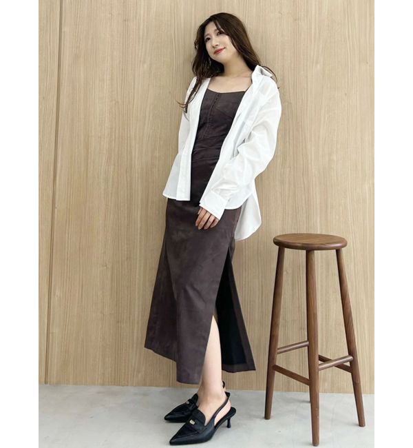 MERCURYDUO「フェイクスエードアシメドレープキャミワンピース」|ワンピース|