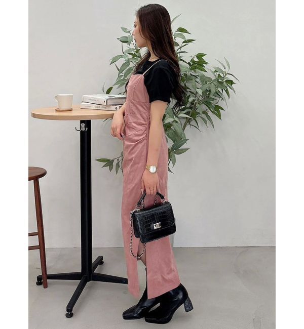 MERCURYDUO「フェイクスエードアシメドレープキャミワンピース」|ワンピース|