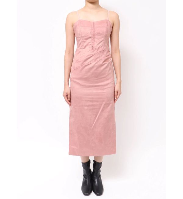 MERCURYDUO「フェイクスエードアシメドレープキャミワンピース」|ワンピース|