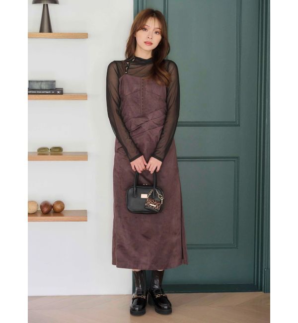 MERCURYDUO「フェイクスエードアシメドレープキャミワンピース」|ワンピース|