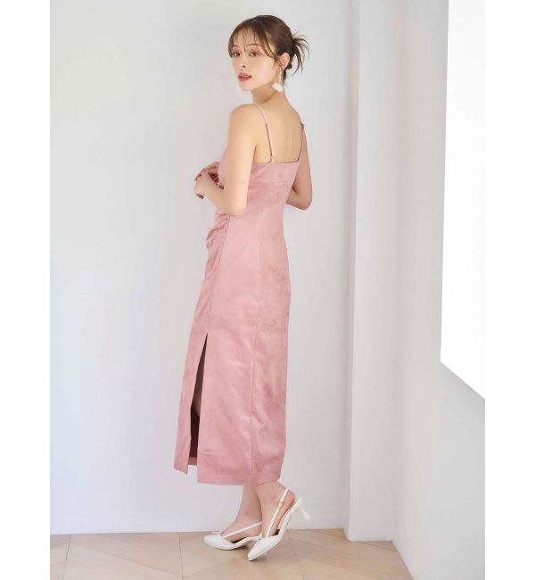 MERCURYDUO「フェイクスエードアシメドレープキャミワンピース」|ワンピース|