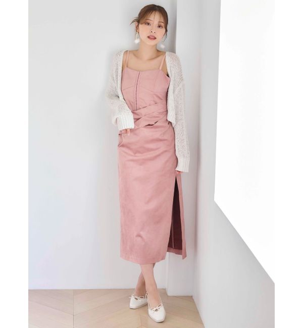 MERCURYDUO「フェイクスエードアシメドレープキャミワンピース」|ワンピース|