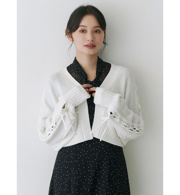 MERCURYDUO「ショルダーレースアップカーデ」|カーディガン|