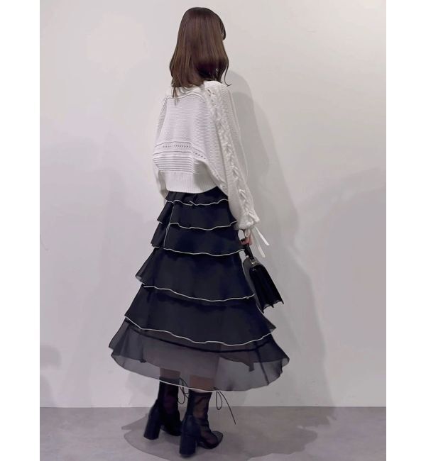 MERCURYDUO「ショルダーレースアップカーデ」|カーディガン|