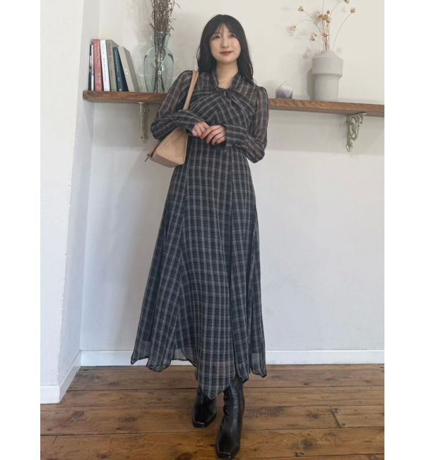 MERCURYDUO「ツイストネックロングスリーブワンピース」|ワンピース|