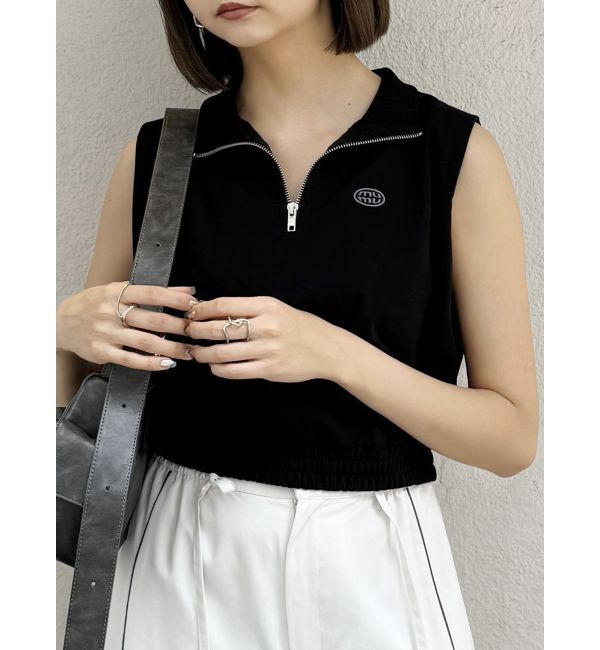 MURUA「クロップトハーフジップスウェット」|Tシャツ・カットソー|ブラック