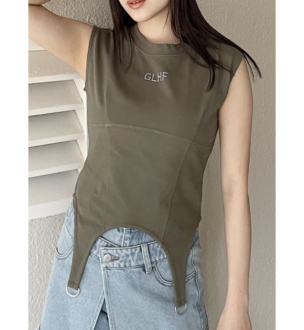 MURUA「ガーターヘムトップス」|Tシャツ・カットソー|カーキ