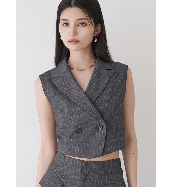 MURUA「ショートテーラードジレ」|ベスト・ジレ|グレー