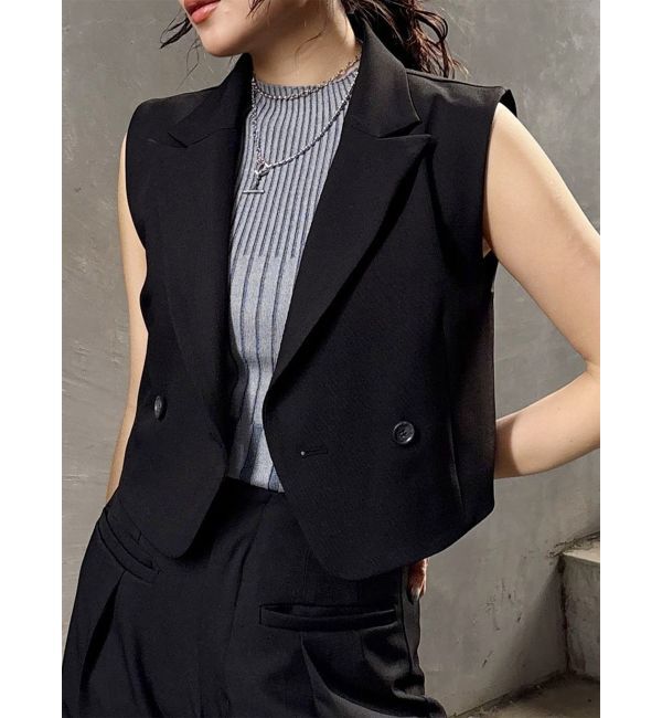 MURUA「ショートテーラードジレ」|ベスト・ジレ|ブラック