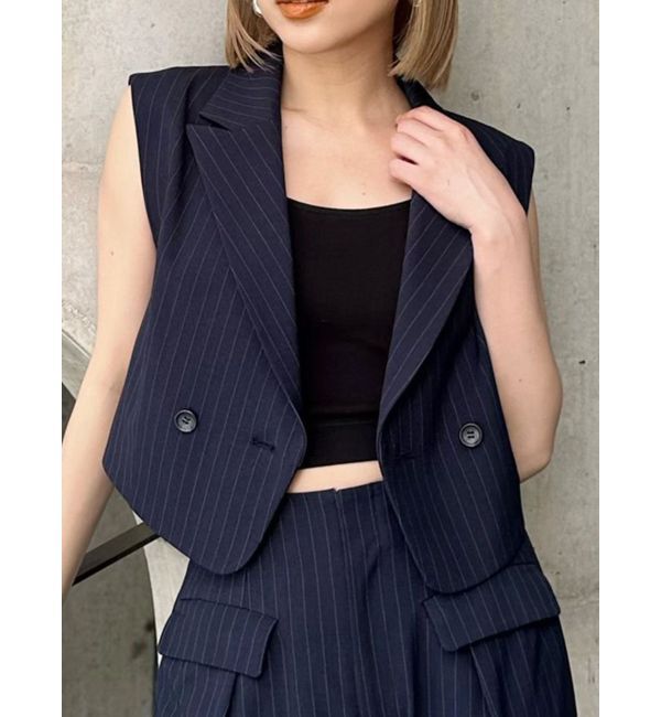 MURUA「ショートテーラードジレ」|ベスト・ジレ|ネイビー