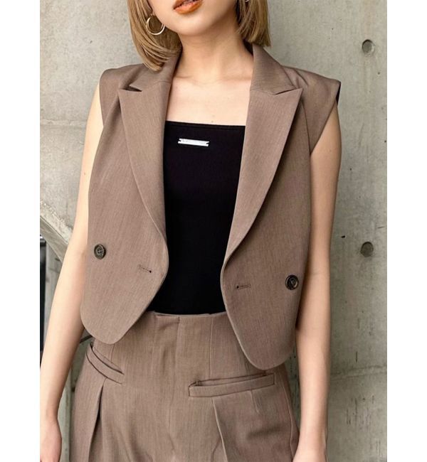 MURUA「ショートテーラードジレ」|ベスト・ジレ|モカ