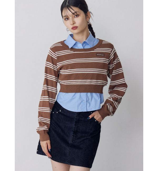 MURUA「シャツレイヤードマルチウェイニット」|ニット・セーター|ブラウン