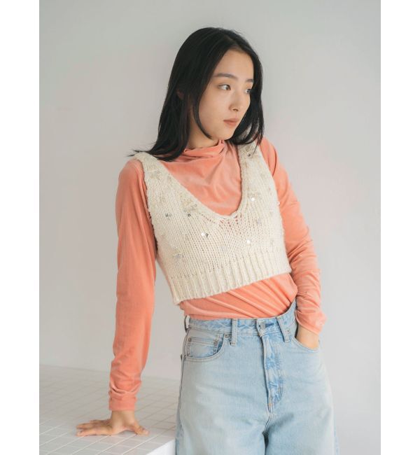 Ungrid「シアーベロアハイネックロングスリーブTee」|Tシャツ・カットソー|ピンク