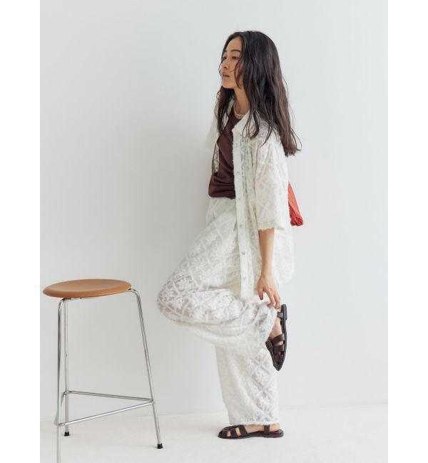 Ungrid「起毛エンブロイダリーハーフスリーブシャツ」|シャツ・ブラウス|