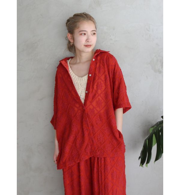 Ungrid「起毛エンブロイダリーハーフスリーブシャツ」|シャツ・ブラウス|