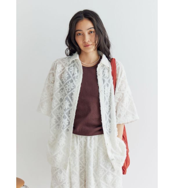 Ungrid「起毛エンブロイダリーハーフスリーブシャツ」|シャツ・ブラウス|