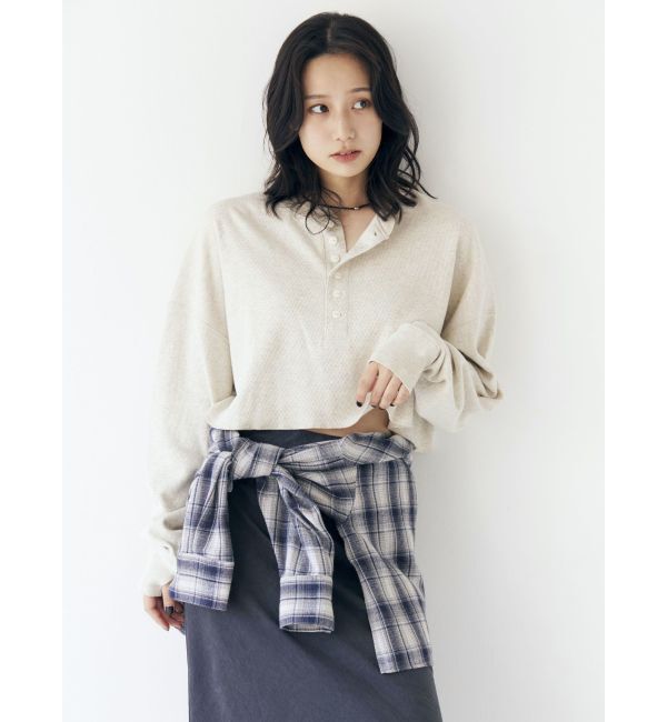 Ungrid「FAITH MILLS別注ヘンリーネックショートロングスリーブTee」|Tシャツ・カットソー|