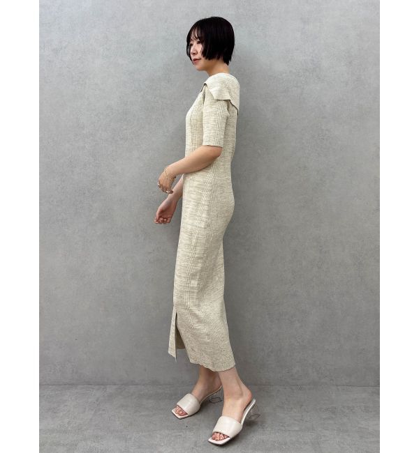 LAGUNAMOON「アシメネックリブハーフスリーブニットワンピース」|ワンピース|