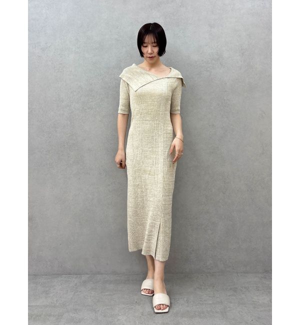LAGUNAMOON「アシメネックリブハーフスリーブニットワンピース」|ワンピース|