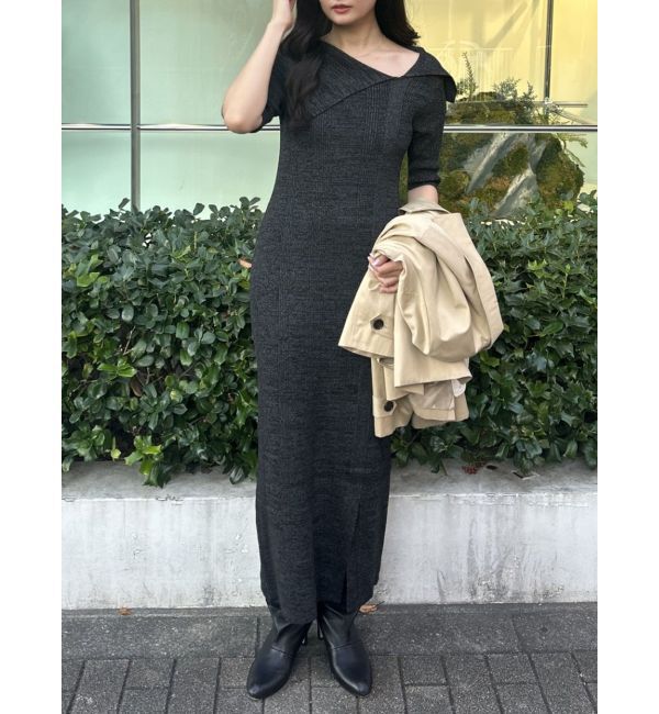 LAGUNAMOON「アシメネックリブハーフスリーブニットワンピース」|ワンピース|