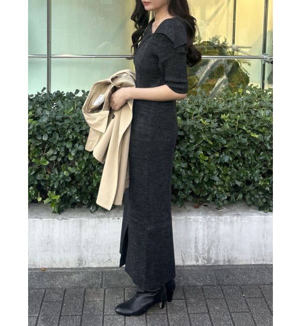 LAGUNAMOON「アシメネックリブハーフスリーブニットワンピース」|ワンピース|